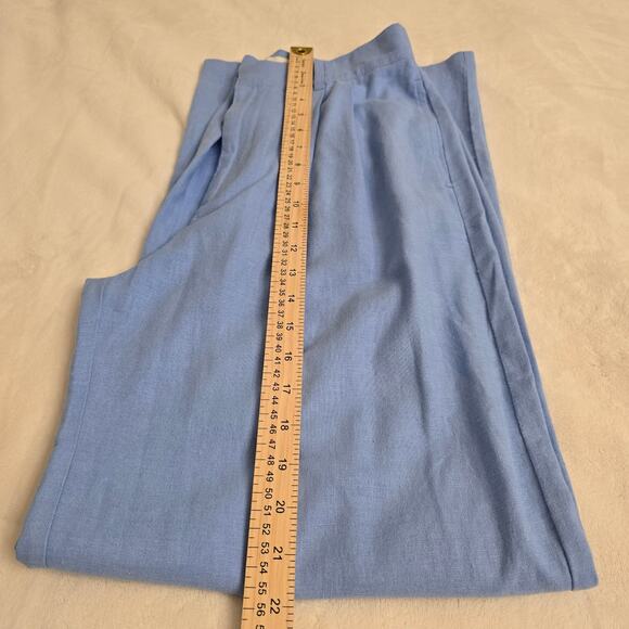 Abercrombie & Fitch Linen Blend Wide Leg Pants Blue Sz M High Rise Resortwear - Picture 9 of 11